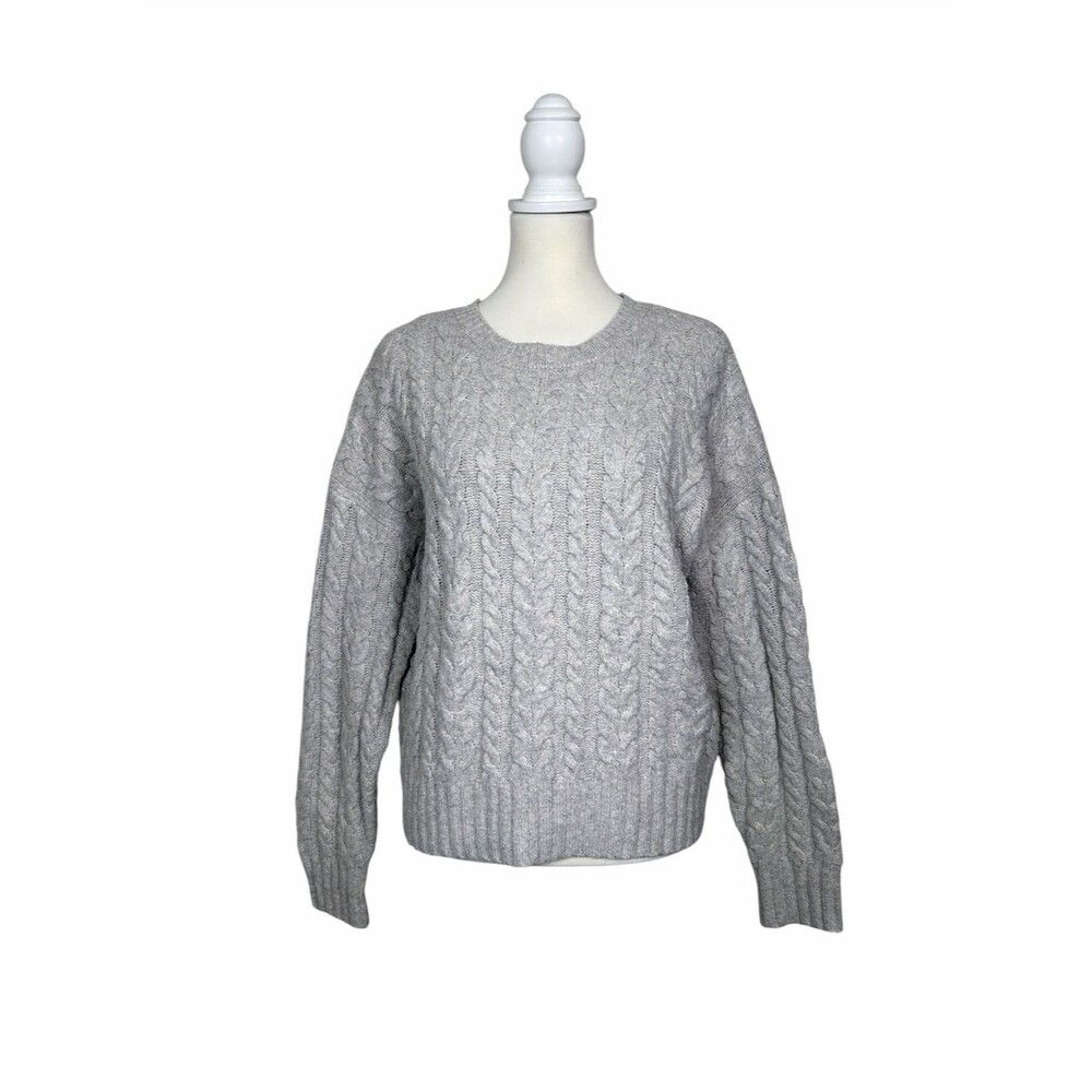 Joie Gray Cable Knit Sweater Cozy Crewneck Chunky Knit Soft Textured Pullover